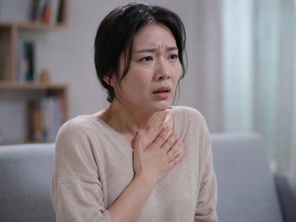 공황장애 증상과 진료 과정을 설명하는 성인 진료 이미지