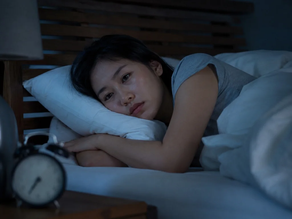 불면증과 수면장애 진료 과정을 설명하는 편안한 침실 이미지