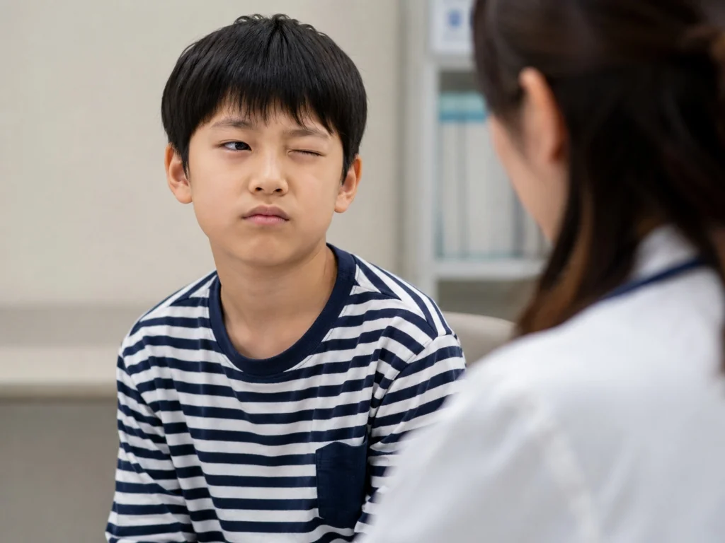 틱장애 증상과 진료 과정을 설명하는 소아청소년 진료 이미지